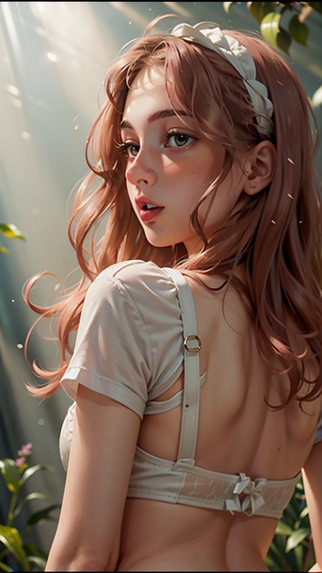 (((ultra realistic))) Photo, masterpiece, top quality, (pale skin), (Ultra detailed face and eyes:1.3), 1 girl, Adult, In Lifchik, ((Eye makeup, pink mascara)), ((large detailed lips)), ((pink wavy hair)), ((Chyolka)) , (Natural breasts), Slim waist. ((Posing)), photoshoot, studio (contour lighting), (The play of light and shadows), depth of field, bokeh, (special attention to skin detail: 1.2), Detailed leather texture, skin pores. (Light atmosphere of the frame. Color range - delicate, Bright, Yellow tones), UDR, ((Film grain)), ((rays)), (Glare), ((Photo from the back)) , ultra detialed, 