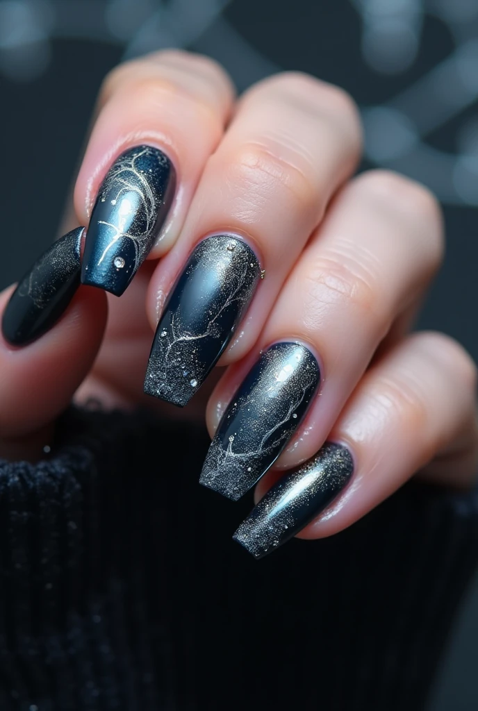  You can create a nail design that is in dark tones but at the same time shiny and has some frost., and be beautiful