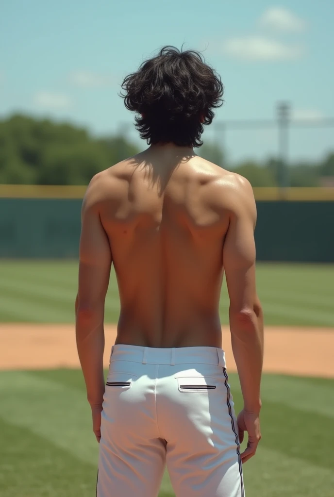 1boy、Photo Quality、Cute handsome man、Mash Hair、Japanese male, 、Completely naked、Full nudity、erection、Huge penis、Highest quality、Realistic、beautiful、baseball Ground、Back view of player standing in the batter's box