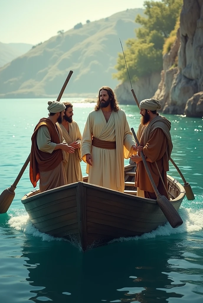 Photos of Jesus in Peter James and John&#39;s boat 
