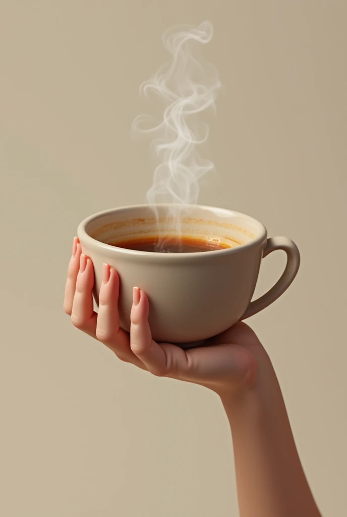 A hand with 5 fingers holding a cup of coffee 