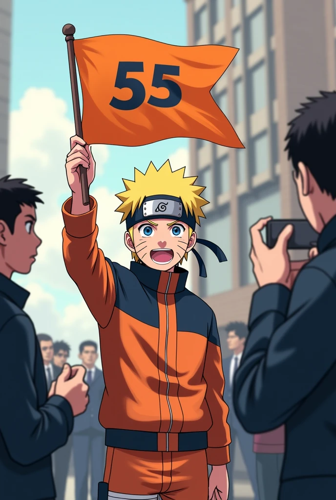 Naruto voting for party 55.
With the orange flag of the political party number 55