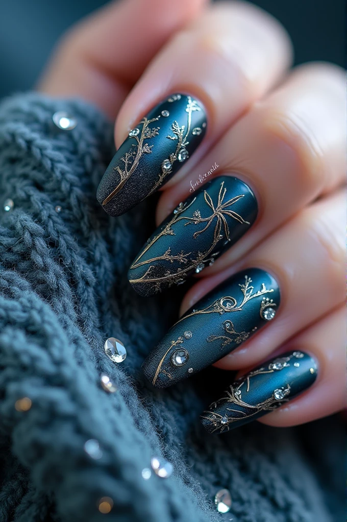 You can create a nail design in dark tones that contains some frost in it and is very original and different from what has been seen before.