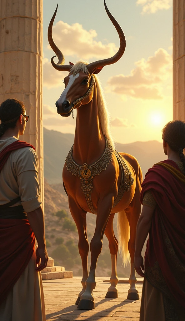 a detailed illustration of a sagittarius centaur, half human half horse, with a wise and benevolent expression, teaching and mentoring greek heroes, intricate details, cinematic lighting, warm color palette, realistic digital art, masterpiece
