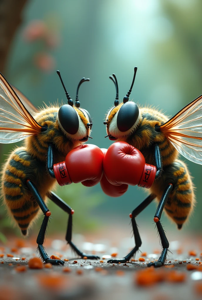 Microbe and fly fighting with boxing gloves 