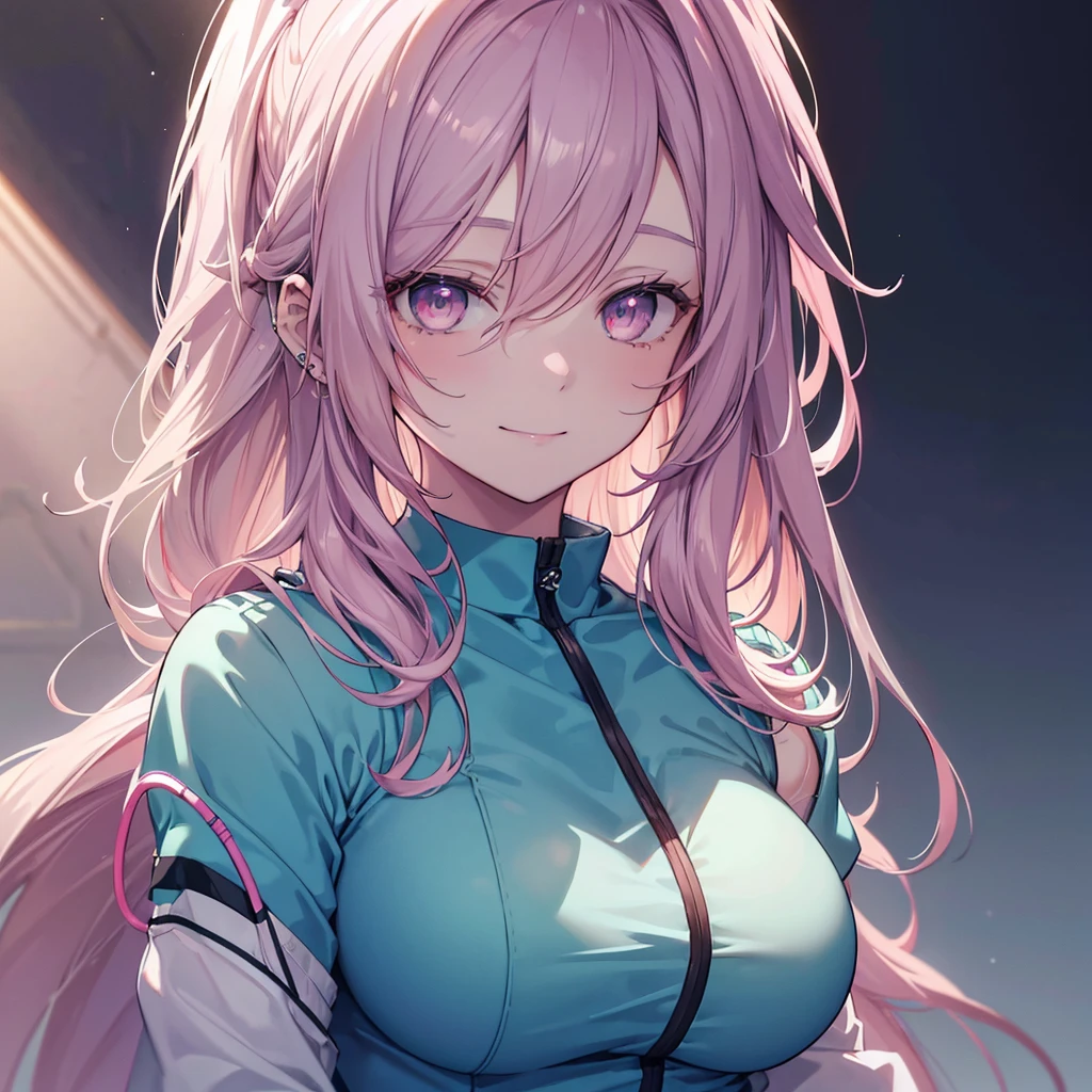 wear scrub, pale blue scrub clothing,
a beautiful detailed portrait of a shoulder length hair nurse aide, with no hat, large breasts, in an anime style, high resolution, photorealistic, dramatic chiaroscuro lighting, intricate details, piercing gaze, ominous aura, beautiful brown eyes, sharp facial features, strong presence, pink eyes, smile, Background White,