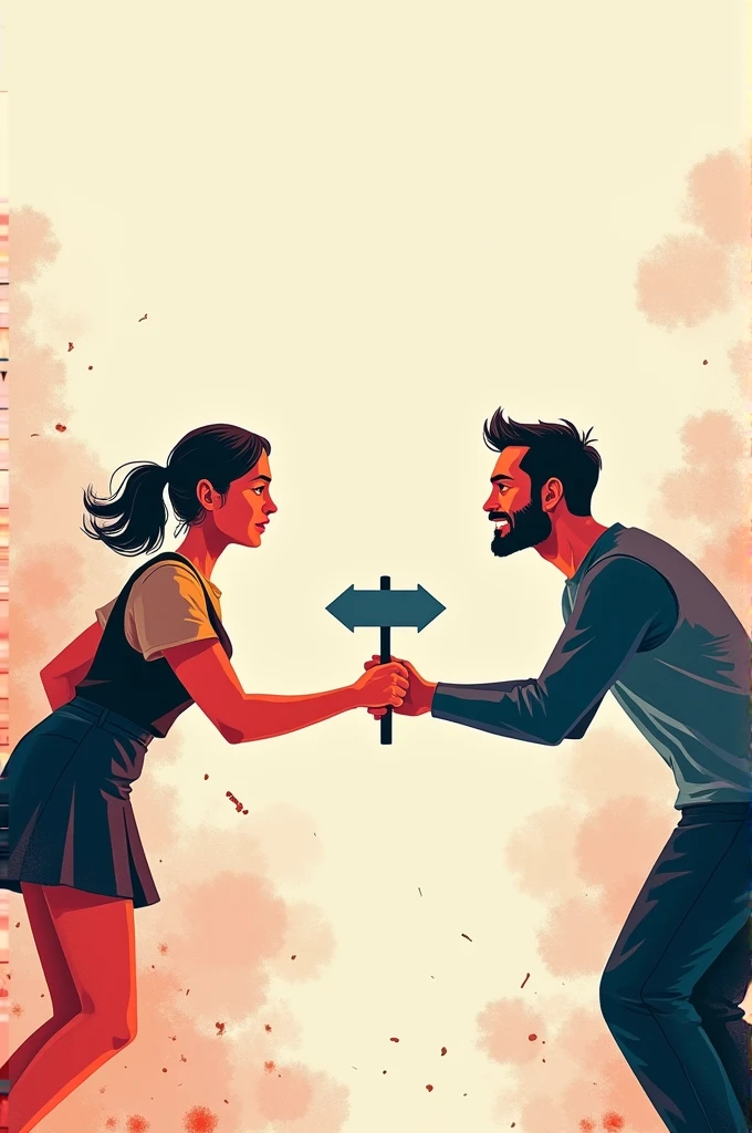 Two people are passing a direction indicator to each other.