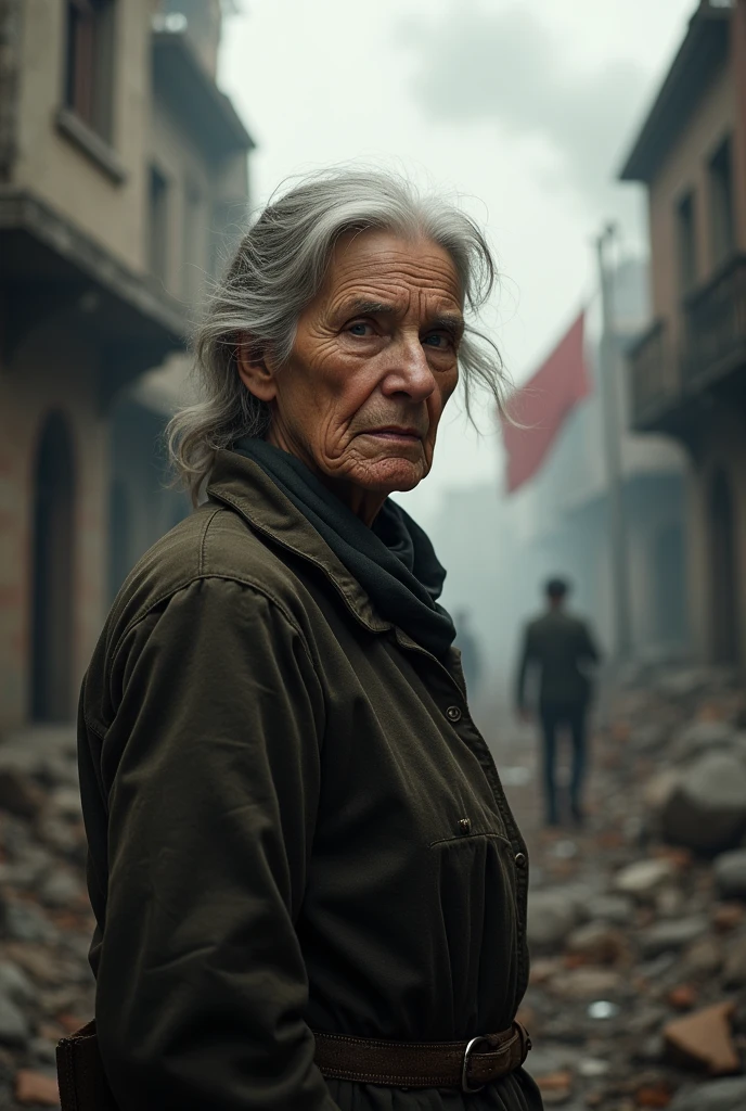 image of an older middle class woman at war