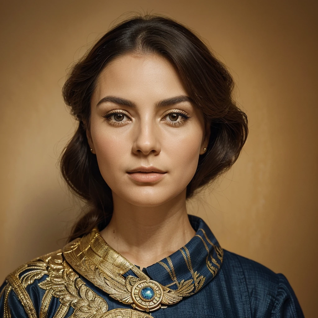 "Design a logo for 'Saga Historys' featuring an elegant, stylized face as the central element. The face should convey a sense of historical depth and wisdom. Use classic and sophisticated fonts for the text, integrating it seamlessly with the face illustration. Opt for a color palette that reflects history and prestige, such as deep blues, golds, or earth tones."