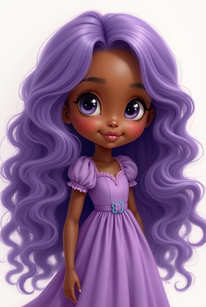 African baby rapunzel with purple dress drawing