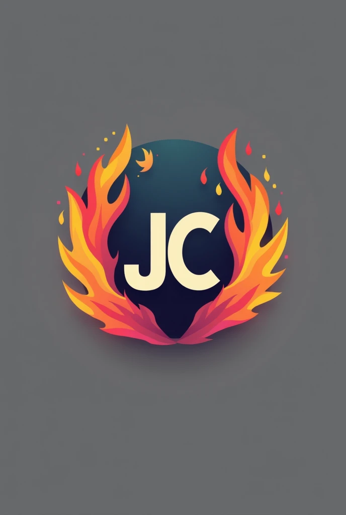 Minimalist logo with the initials JC with colored flames around it
