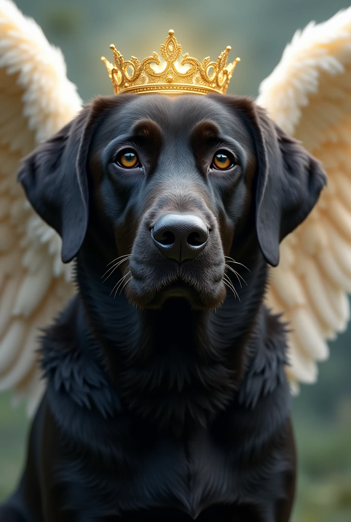 A black labrador dog with angel wings named Boby, I liked it but make the face more tender and an angel crown