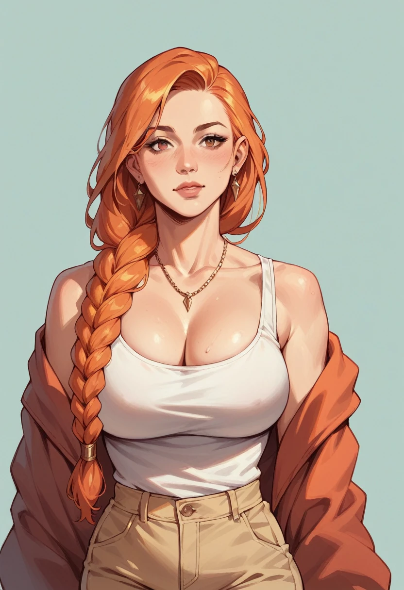 (masterpiece, top quality, Best Quality),  art,1 girl,Whole body, 
 woman,sexy concept,orange hair,braided hair , big breasts 