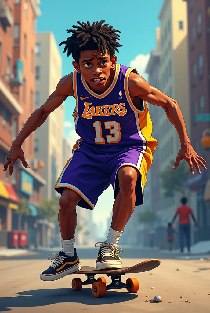 Charlie Brown Jr.&#39;s Crybaby Singer Skateboarding in a Lakers Jersey Number 13