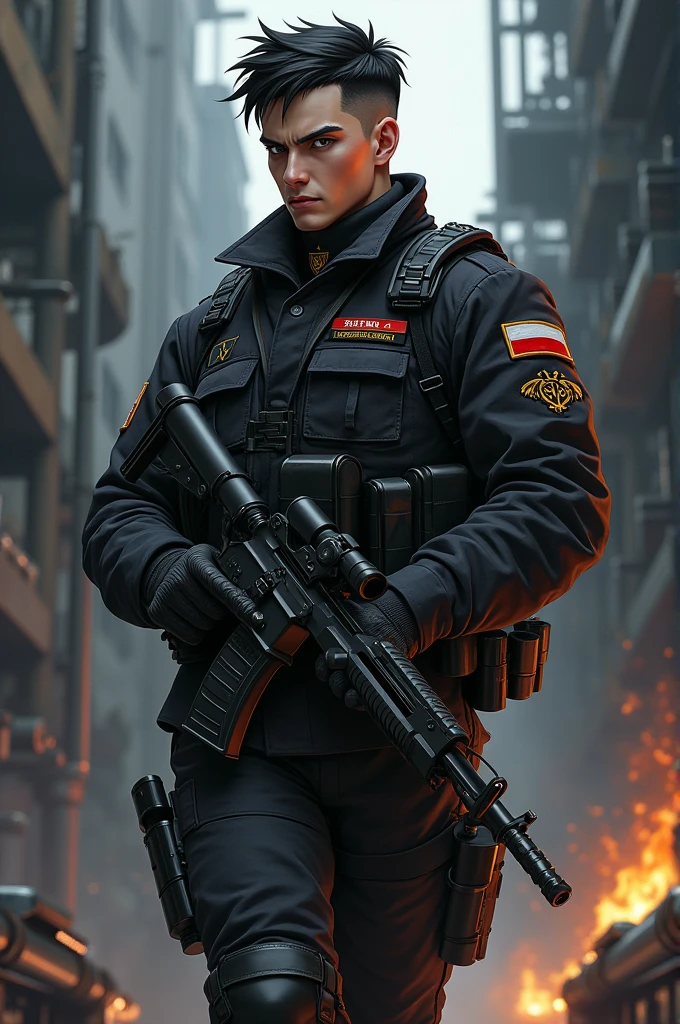 Arthur anime soldier black soviet suit , weapons motion