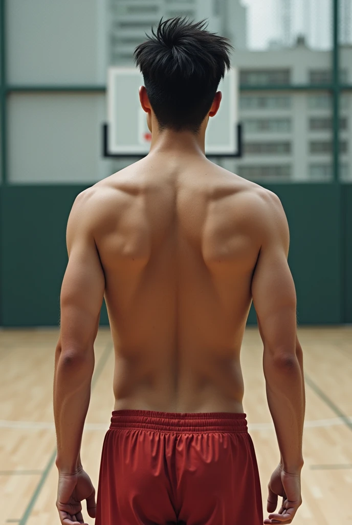 1boy、Photo Quality、Cute handsome man、Mash Hair、Japanese male, 、Completely naked、Full nudity、erection、Huge penis、Highest quality、Realistic、beautiful、Basketball game、Back view with ball、Completely naked、Butt Exposed、Full nudity、Naked、All Nude