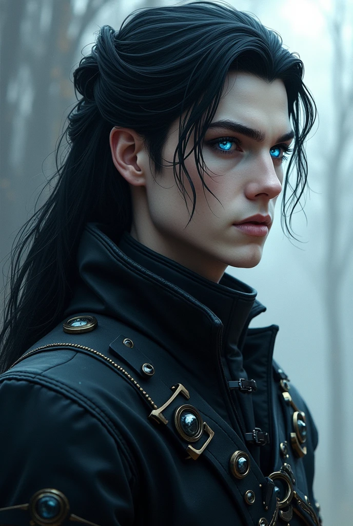 Make a man Grown Up, Alyx has inherited the physical strength and resilience of the Fauwes, with black hair and icy blue eyes, like his father's. His skin is pale, and he has a reserved but extremely 