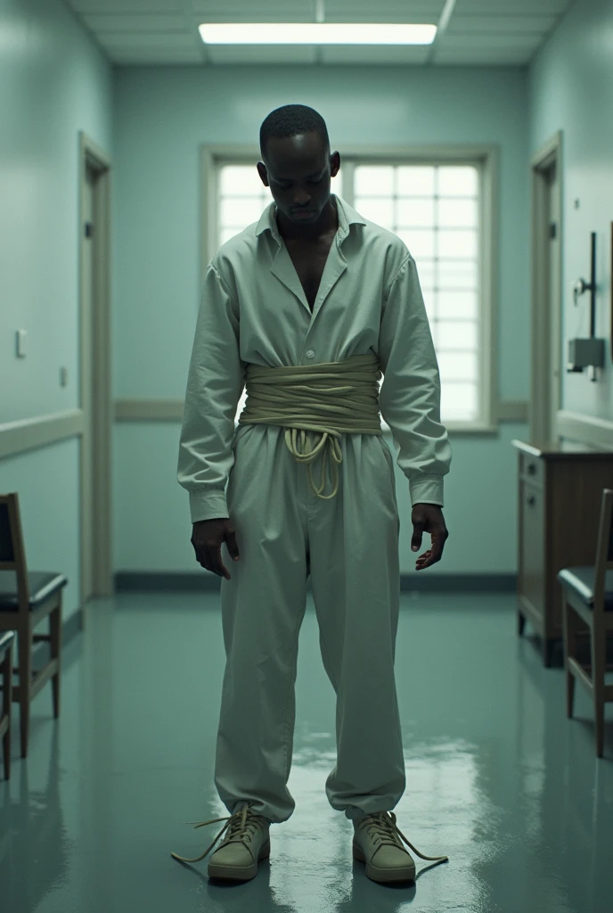 Calvin wearing a straitjacket in a mental institution