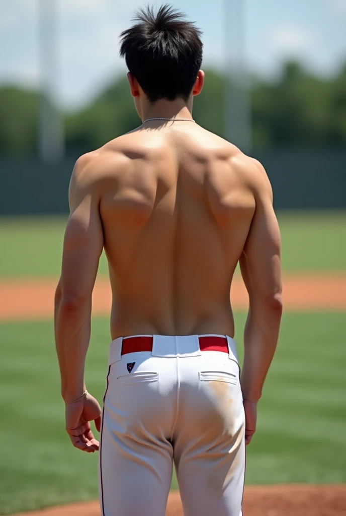 1boy、Photo Quality、Cute handsome man、Mash Hair、Japanese male, 、Completely naked、Full nudity、erection、Huge penis、Highest quality、Realistic、beautiful、baseball Ground、Back view of player standing in the batter&#39;s box、Completely naked、Butt Exposed、Full nudity、Naked、All Nude、