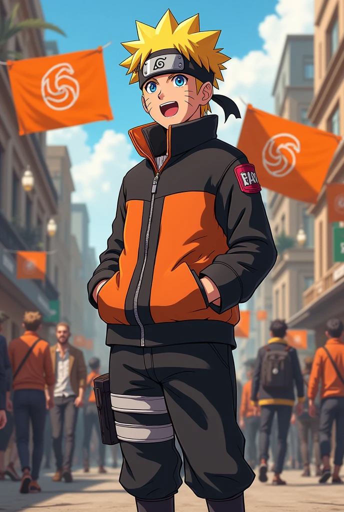 Naruto will vote for councilman Mateus do Mercado number 45777. From Miltinho's party 55. Party 55 has orange as its political symbol.