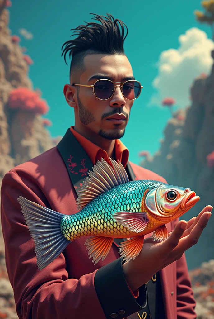 Bad Bunny with a fish in his hand