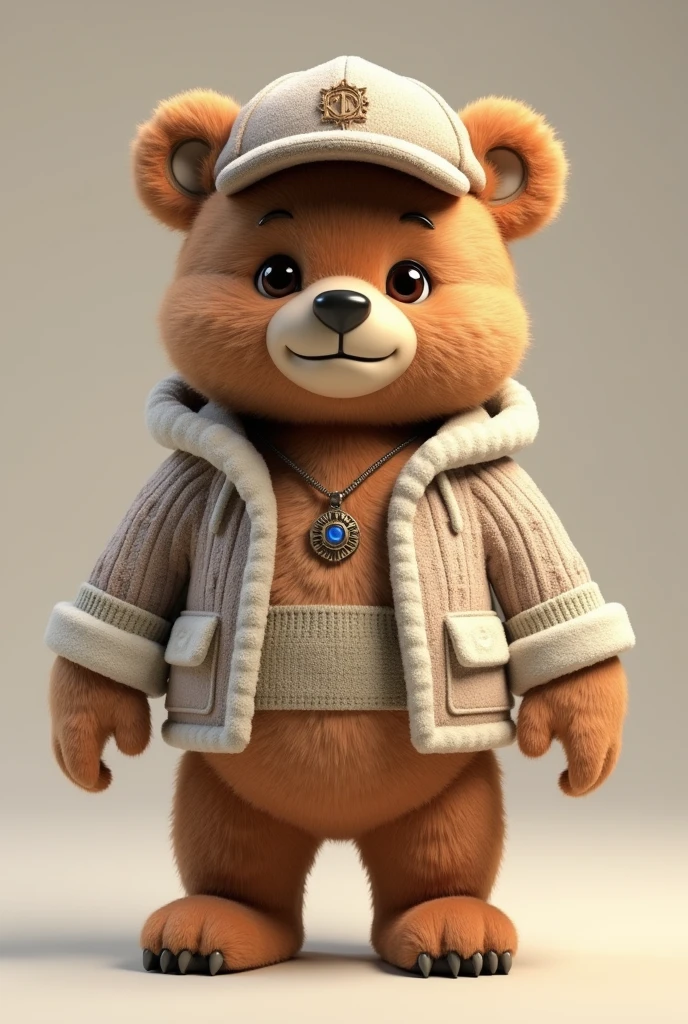 3d bear with sweater with cap and necklace