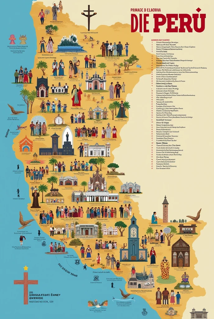 Map of Peru with the MAIN RELIGIOUS FESTIVITIES that are celebrated throughout the year. (in Spanish and clear)