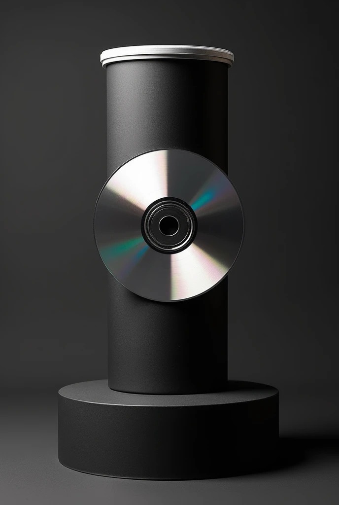 CD glued to the platform part of a pringles tube covered with black paper