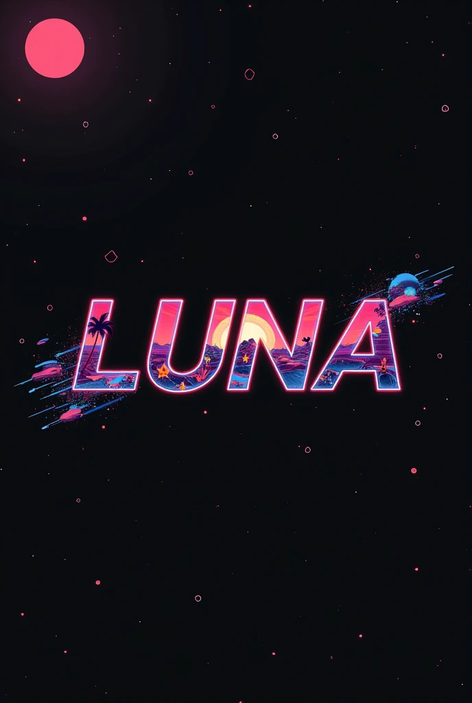 High resolution, Logo for Jdm cars, logo spelling swiftly “Luna” cool, Jdm theme, anime theme, Cyberpunk vibe name spelling, brand logo, logo for tshirt, brand logo “LUNA”, neon vibes, acid trip vibes, acid trip, shooting stars, acid trip inside “LUNA”, acid trip, hallucinations inside “LUNA”, Waves of hallucinations, splash, stars, space hallucinations, space is unimaginable, stars, red stars