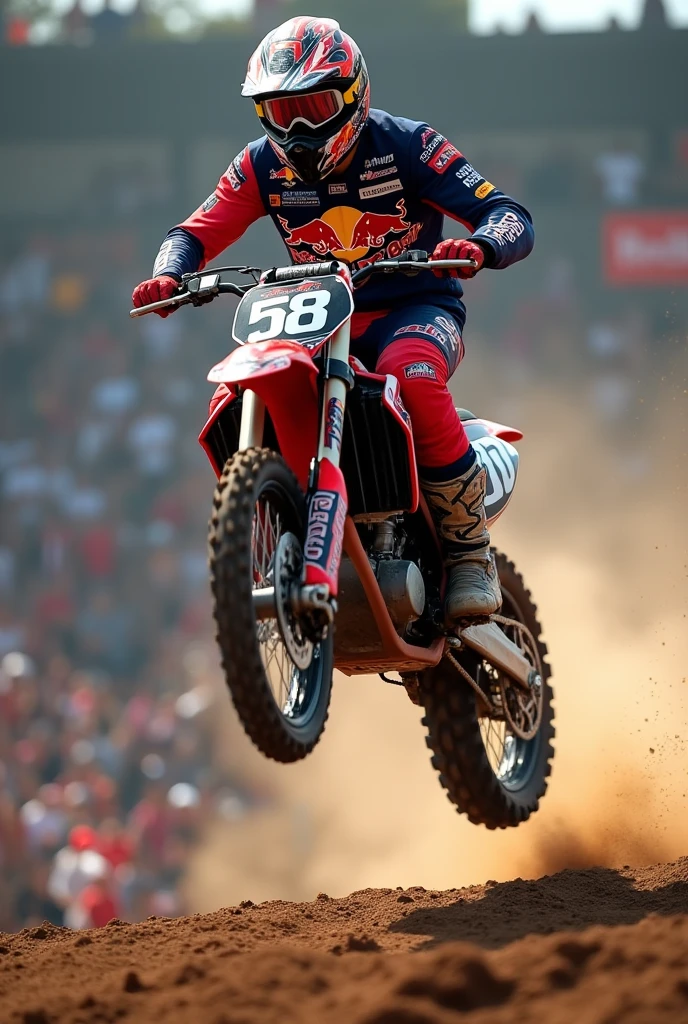 Supercross biker redbull suit jumping name lucho number 58