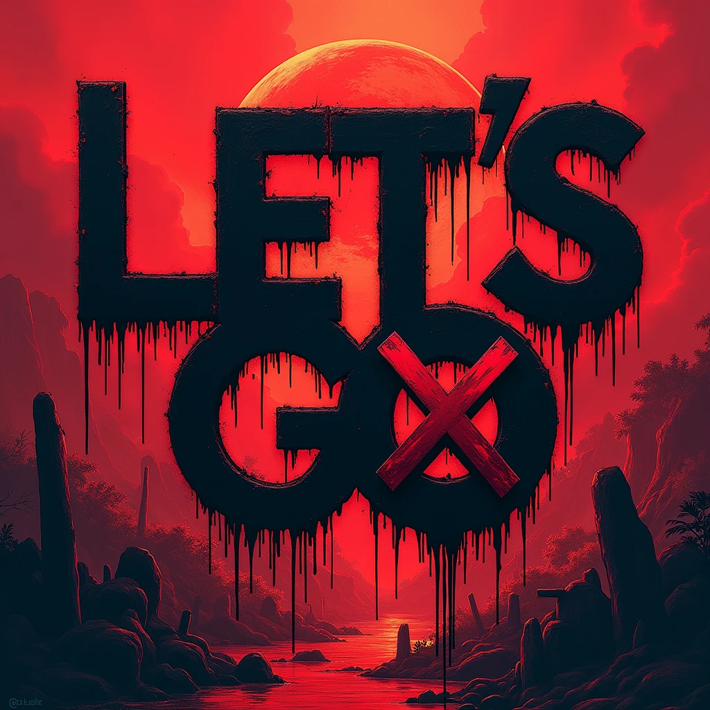 rap album cover, hip-hop album art cover, colored album art, hip hop music album cover, rap album cover, Write the words Let's Go, Write the letters as if you are bleeding, Write X inside O