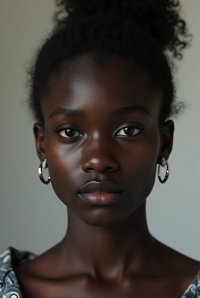 Draw a black adolescent whit a earring a platinum One just showing trunk for top