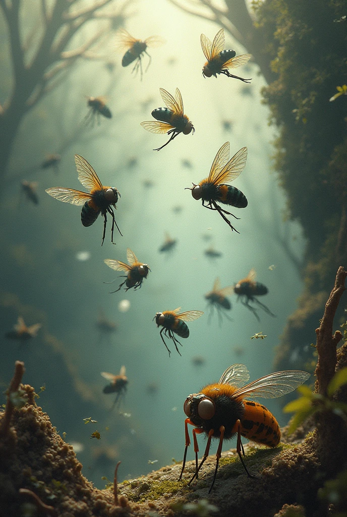 bacteria fighting with flies