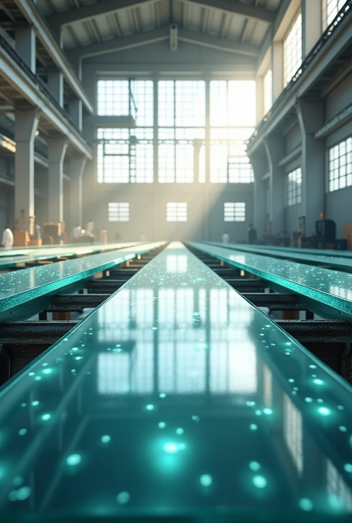 Pure glass factory without people with glass sheets
