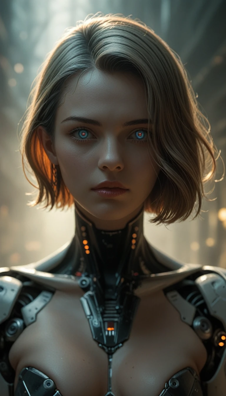 cinematic film still circuitboard, dark futuristic, noface, (nature art by Fujishima Takeji:0.7) , beautiful, cyborg, concept art, at Blue hour, Detailed illustration, hard light, F/8, extremely beautiful, 50mm lens, 8, focused on eyes, natural lighting, shallow depth of field, vignette, highly detailed, high budget Hollywood film, cinemascope, moody, epic, gorgeous,
