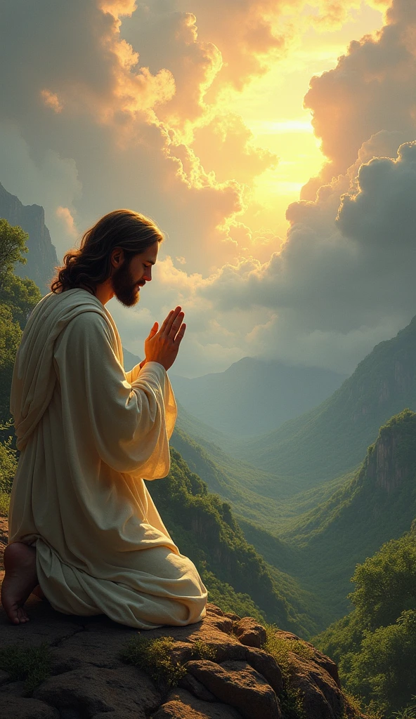 CREATE IMAGES of Jesus Christ in prayer in a beautiful place