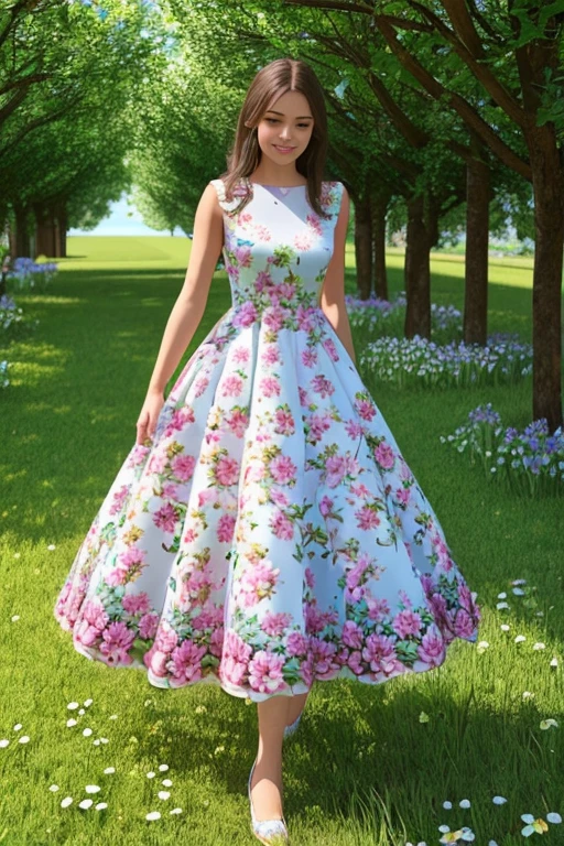 on a flowery walk with a dress with 3D flowers