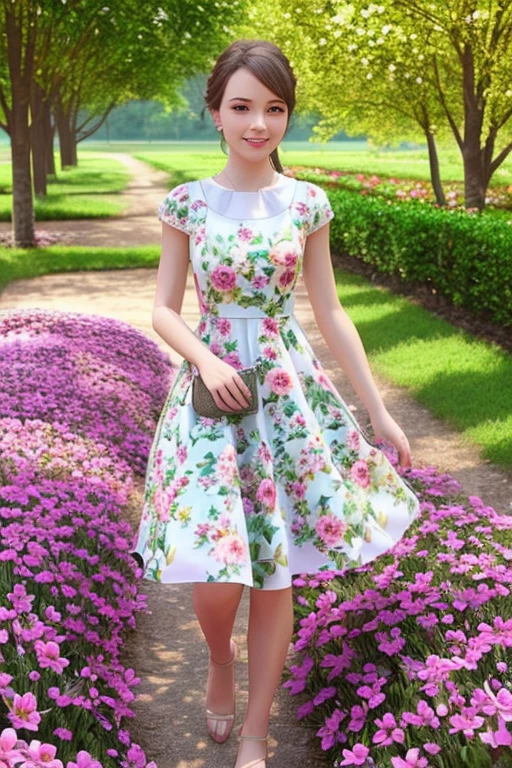 on a flowery walk with a dress with 3D flowers
