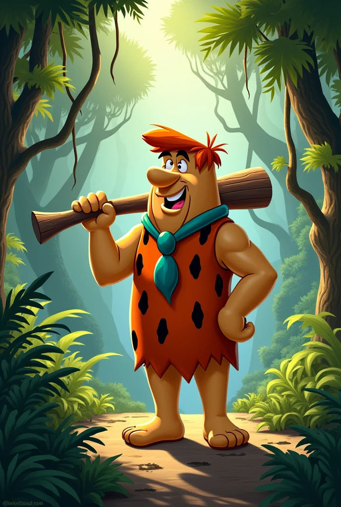 Fred flinstone hunting in the jungle