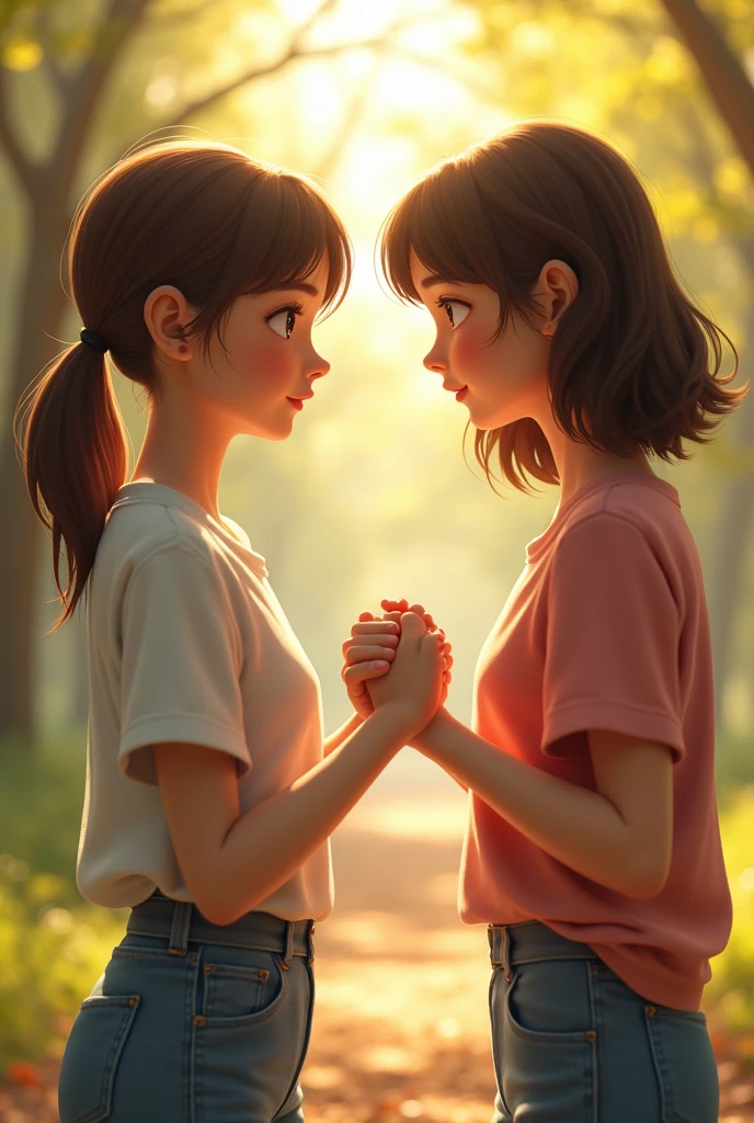 (photorealism:1.2), two holding age girls hands