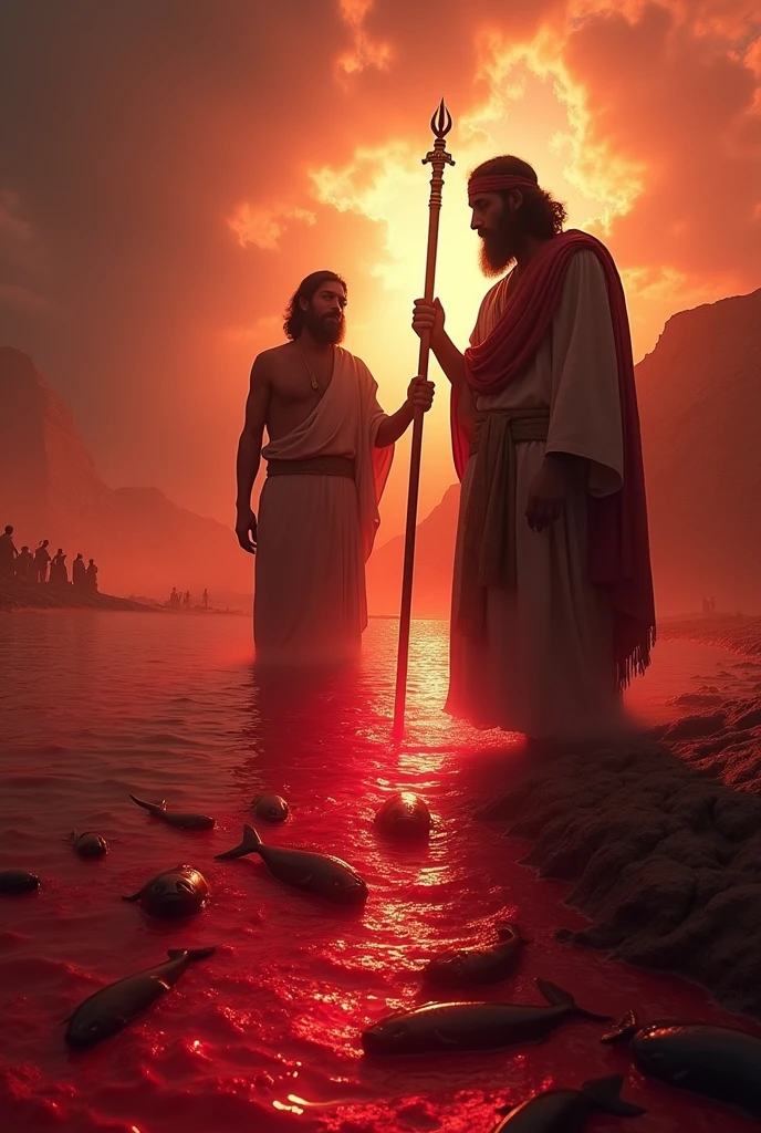 Waters Turned into Blood: Moses and Aaron, following God's instructions, They touched the Nile River with a staff, and all the waters of Egypt turned to blood. The fish died, and the water became undrinkable.. 4k