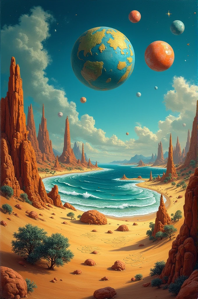 Create an original surrealist work with a nonsensical landscape like Salvador Dali's