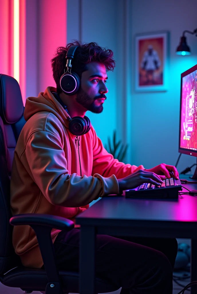 MAKE THE FREE FIRE CHARACTER ALOK SITTING ON A GAMER PC