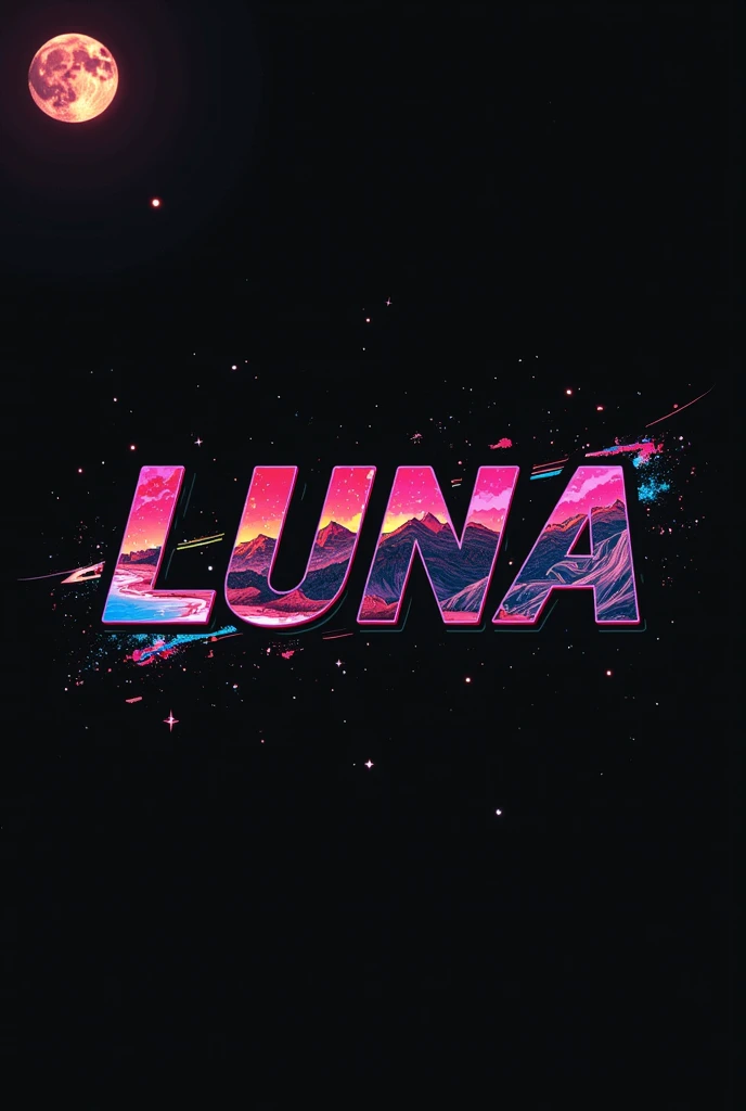 High resolution, Logo for Jdm cars, logo spelling swiftly “Luna” cool, Jdm theme, anime theme, Cyberpunk vibe name spelling, brand logo, logo for tshirt, brand logo “LUNA”, neon vibes, acid trip vibes, acid trip, shooting stars, acid trip inside “LUNA”, acid trip, hallucinations inside “LUNA”, Waves of hallucinations, splash, stars, space hallucinations, red space, space of the future, futuristic hallucinations of space,