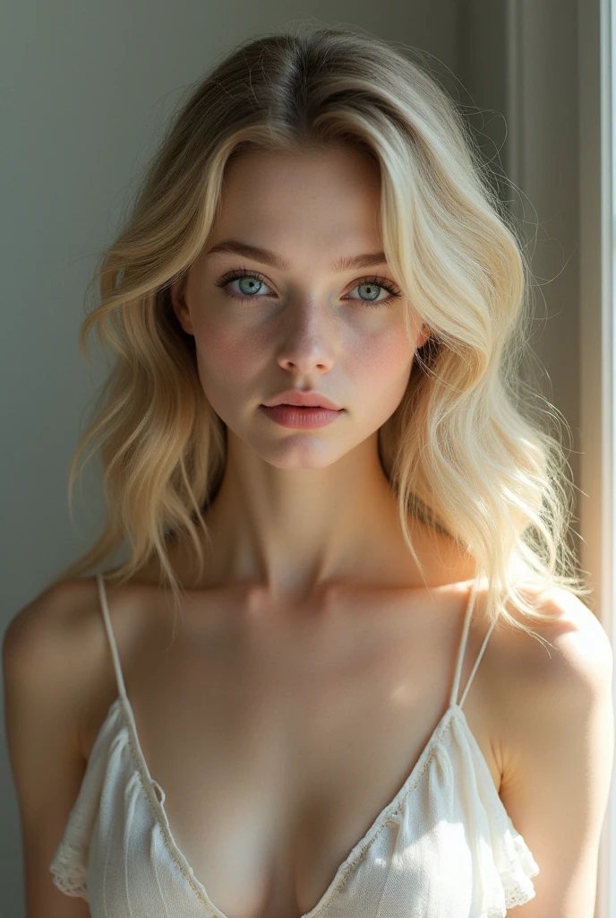 Long Hair, Blush, 1girl, Closed Mouth, Serious, Blue eyes, Blonde Hair,