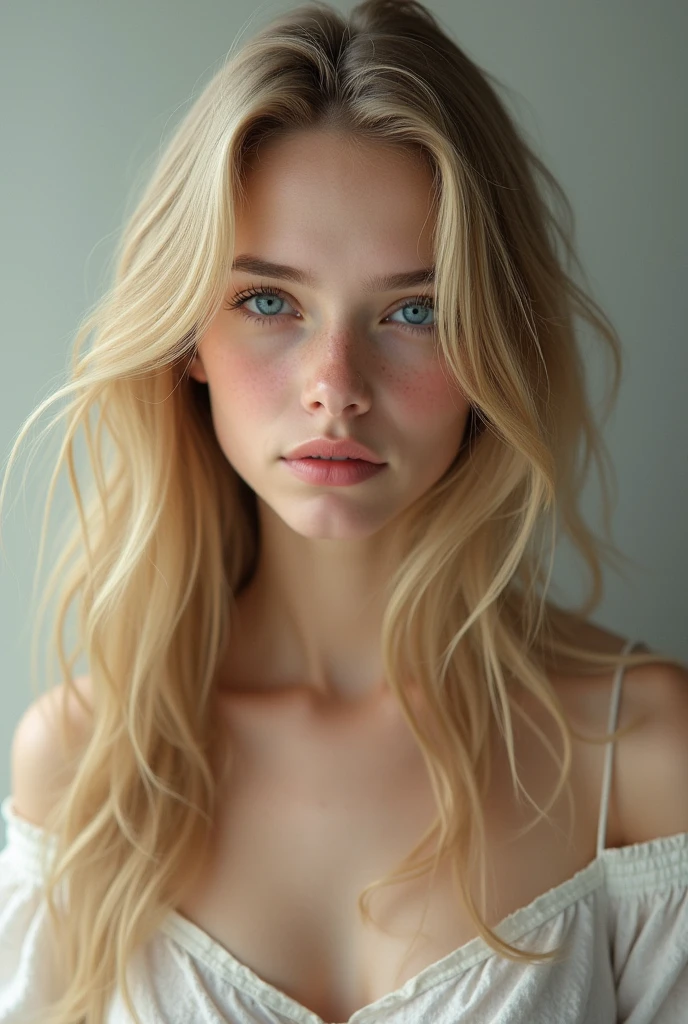 Long Hair, Blush, 1girl, Closed Mouth, Serious, Blue eyes, Blonde Hair, 