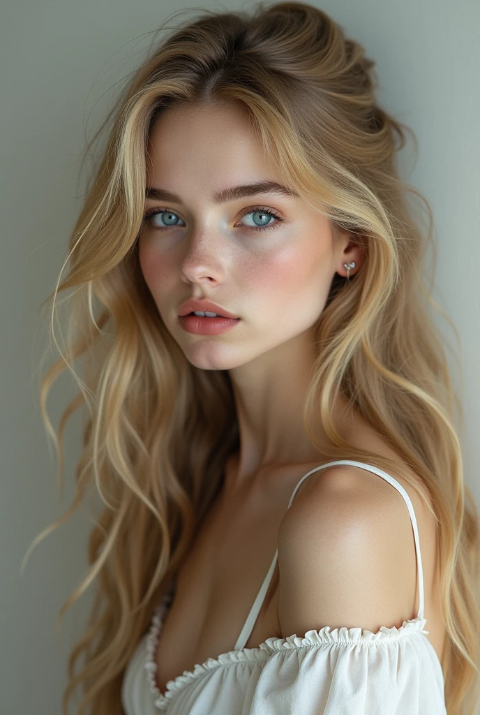 Long Hair, Blush, 1girl, Closed Mouth, Serious, Blue eyes, Blonde Hair, 