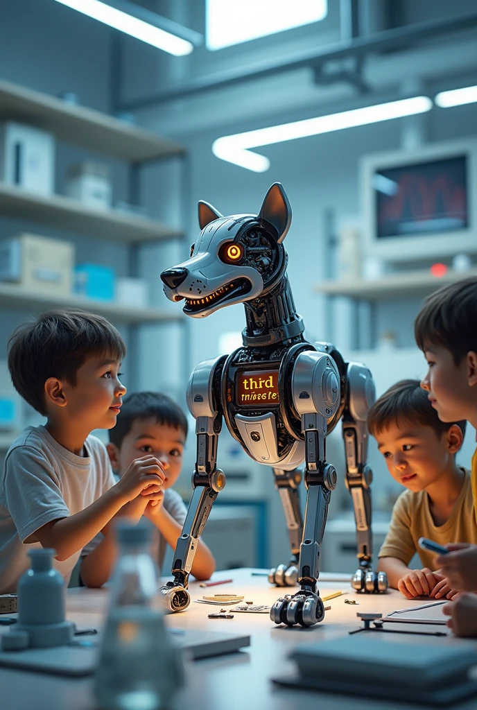  building a robot dog in a laboratory, In the stomach it should say third trimester