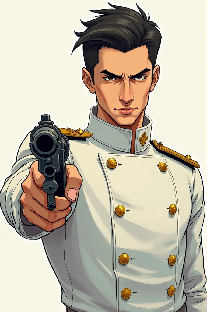 alexander , anime , man , white French costume of World War II , revolver 1898
