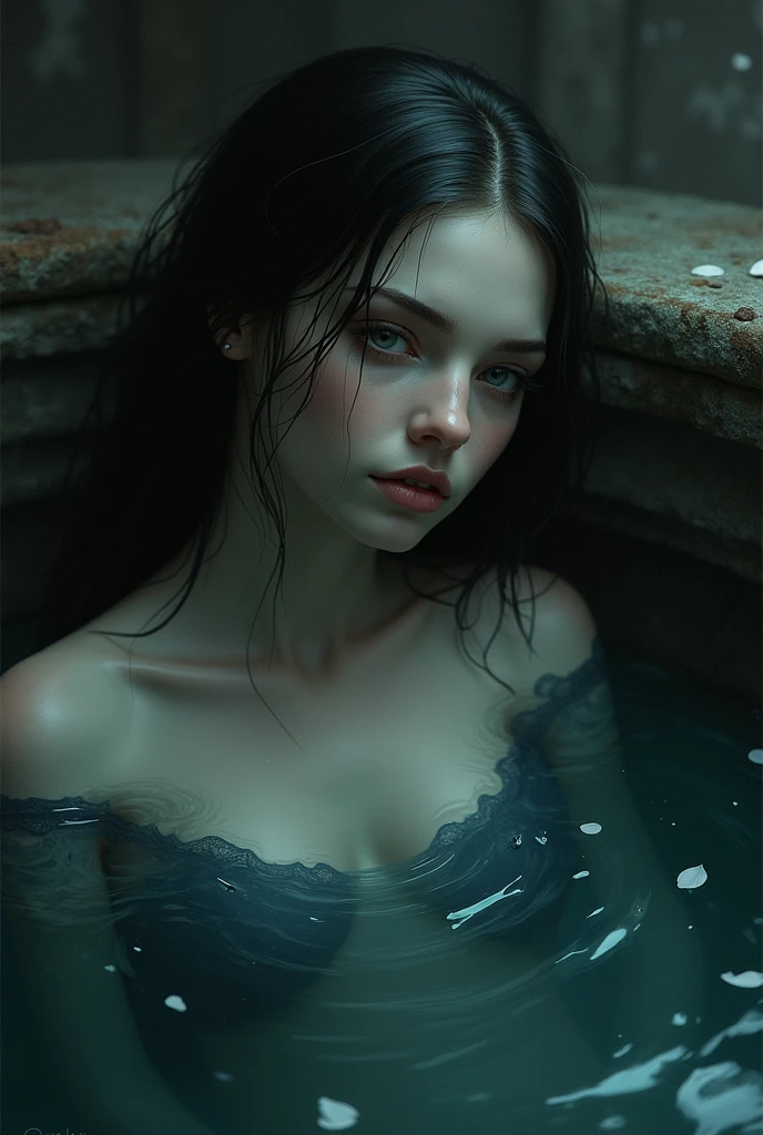 realistic gothic digital art portrait with water